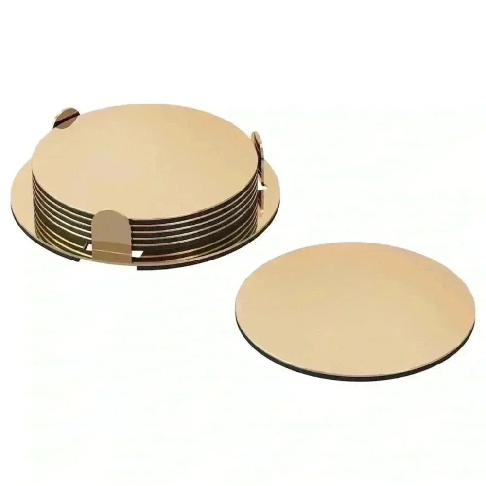 6 pack GLATTIS Coasters with holder, brass / gold color